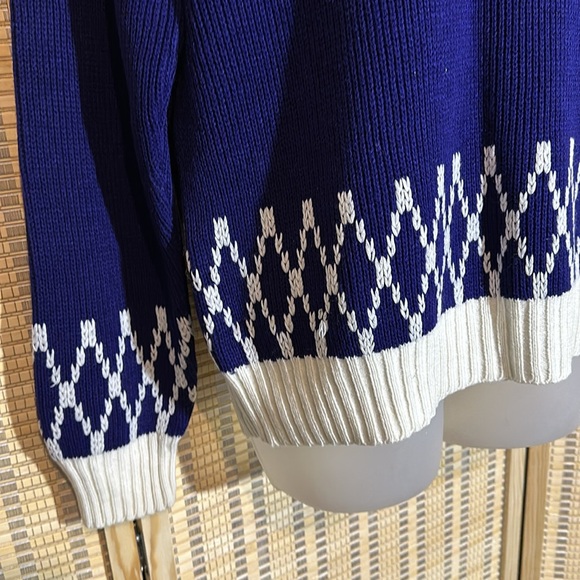 JC Penney Vintage 1970s Blue White Striped Mock Turtleneck Knit Sweater Medium - Picture 3 of 16